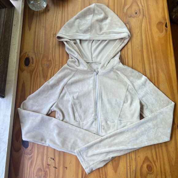 Out From Under Velour Cropped Corset Zip-Up Hoodie Ivory Size M Urban Outfitters - Picture 15 of 15